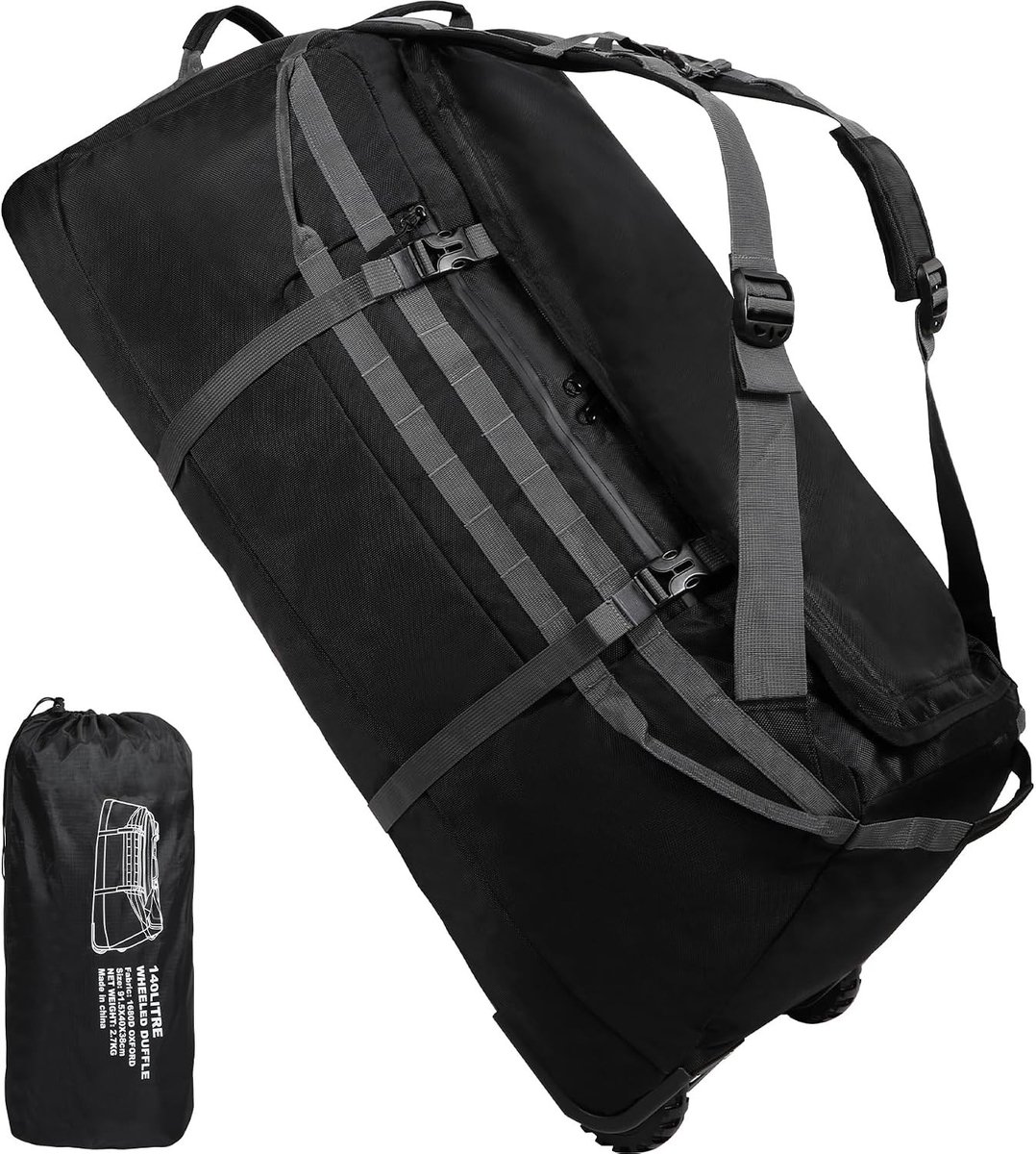 Vouwbare duffelbag met wielen, waterdicht en extra groot, ideale reistas voor vakantie en vervoer 92 x 40 x 38 cm