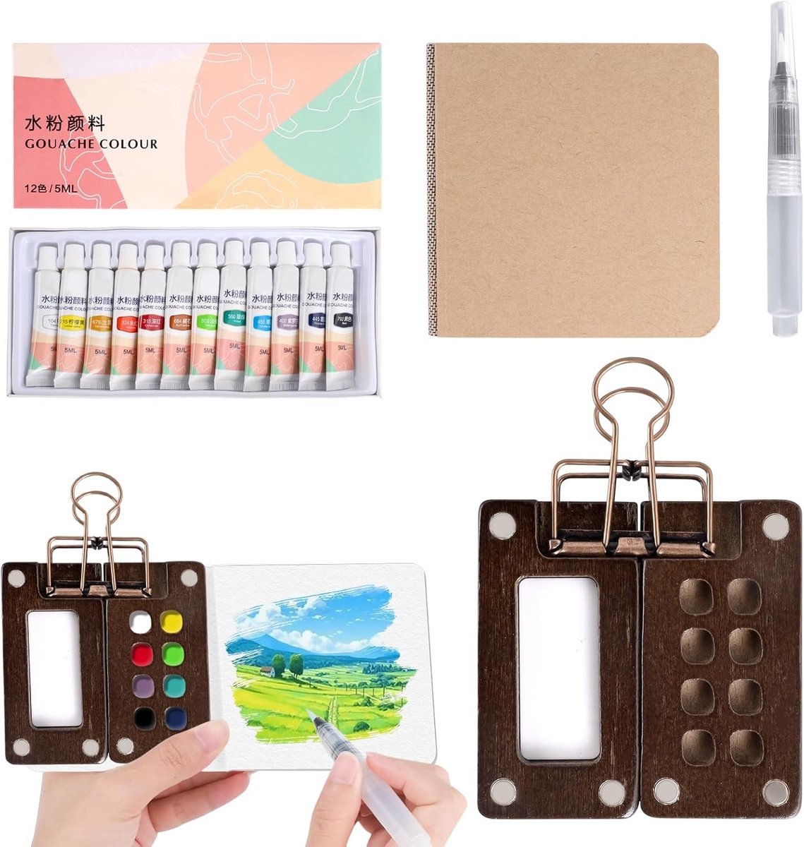 Compacte Waterverf Set met 12 Kleuren, Ideaal voor Reizen, Schilderen en Creatieve Projecten voor Beginners en Studenten