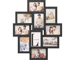 Triumpunpre Fotolijsten Set - 10 Stuks Collage Fotolijsten voor Muur - Zwarte Wandhangende Fotolijsten 4x6 inch - Houten Galerij Set voor Meerdere Foto's - Muurdecoratie voor Woonkamer, Slaapkamer en Hal