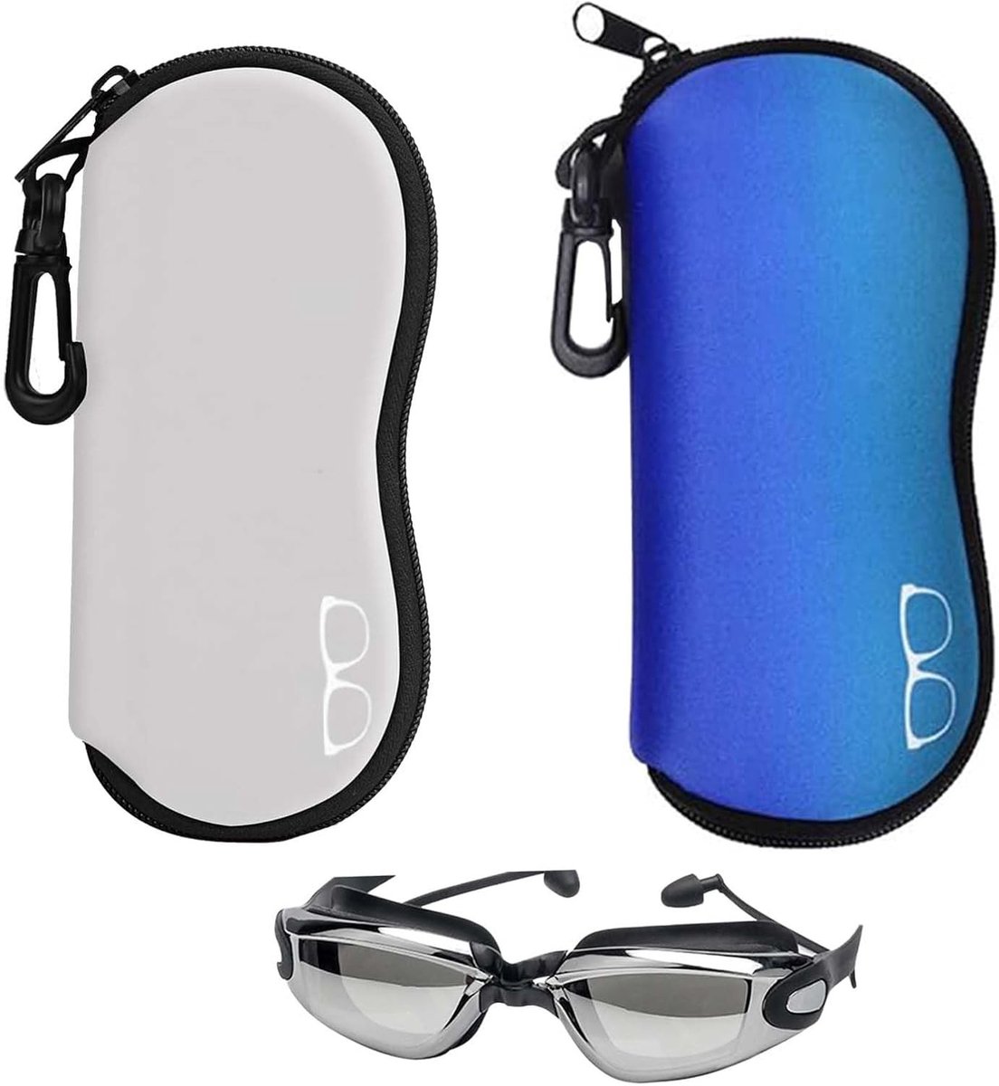 Zwembril Hoesjes - Brillen Etui - Bescherming Bril - Met Karabijnhaak - 18.5 x 8.5 x 3 cm - Zwart