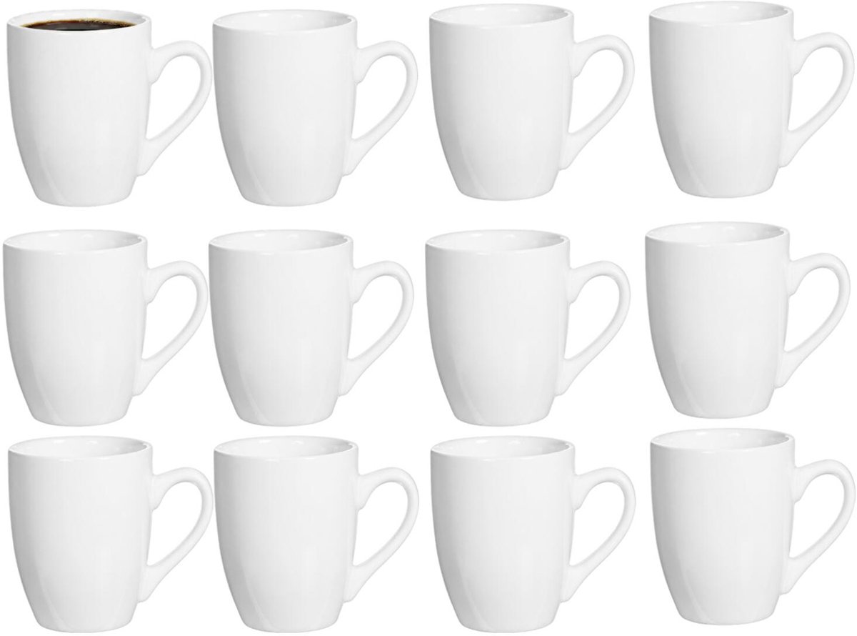 Alessandro Koffie / thee mok Pisa - 12x stuks - ivoor wit - 350 ml - mokken - keramiek