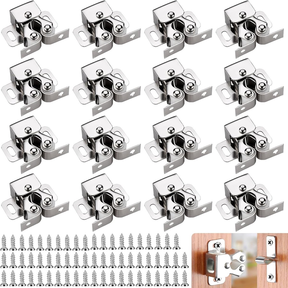 DRADERCH Meubelsnapper kastdeur, 16 stuks, dubbele wieltjes, snappers, kastsluitingen, deursnapper met 64 schroeven of - ShopVlot