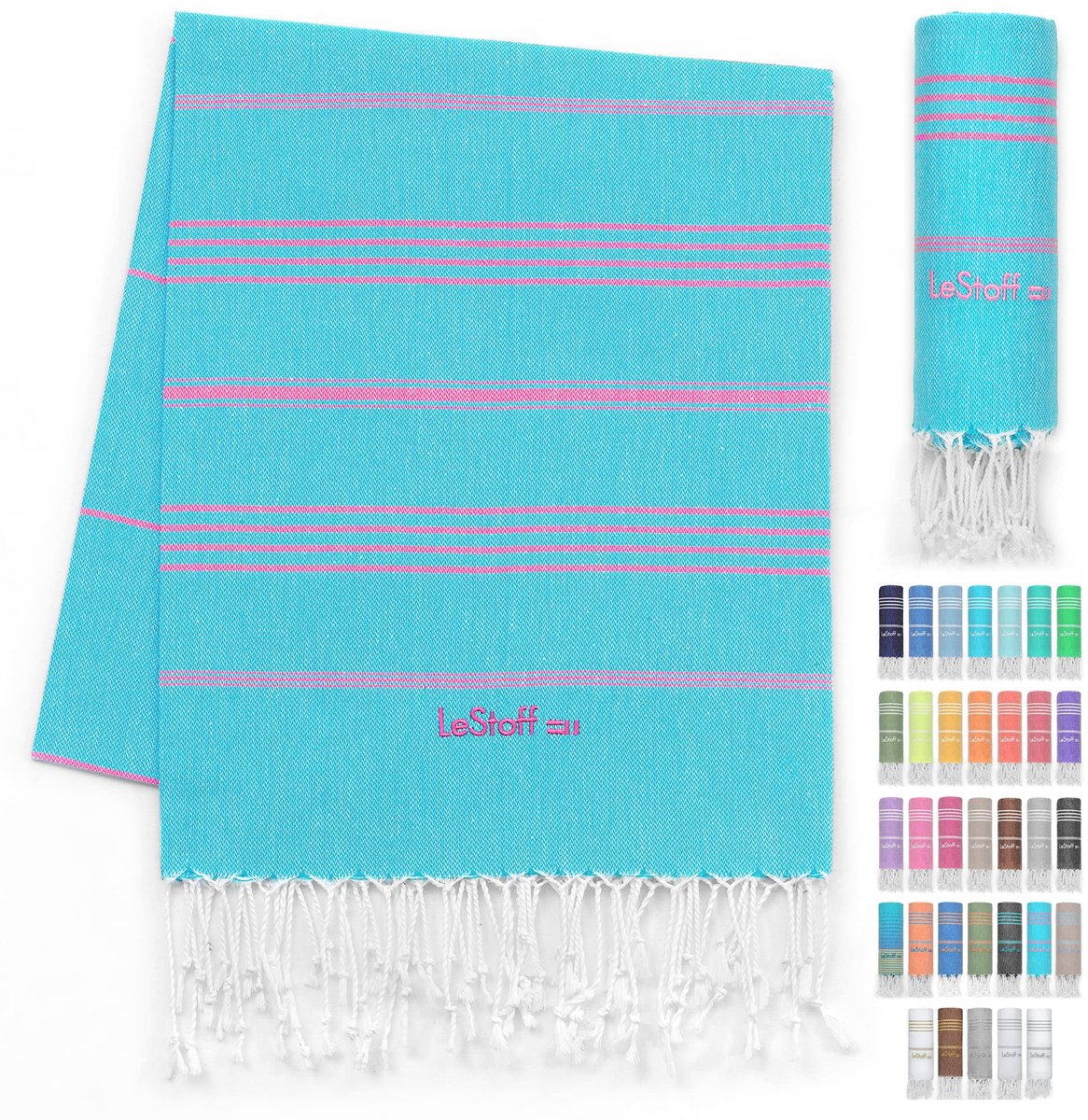 SnelShoppen - Hamamdoek Strandlaken Badhanddoek Saunahanddoek Douchehanddoek Spa Sport Yoga Reizen 100% Biologisch Katoen Aqua-Pink 95x180 cm Duurzaam