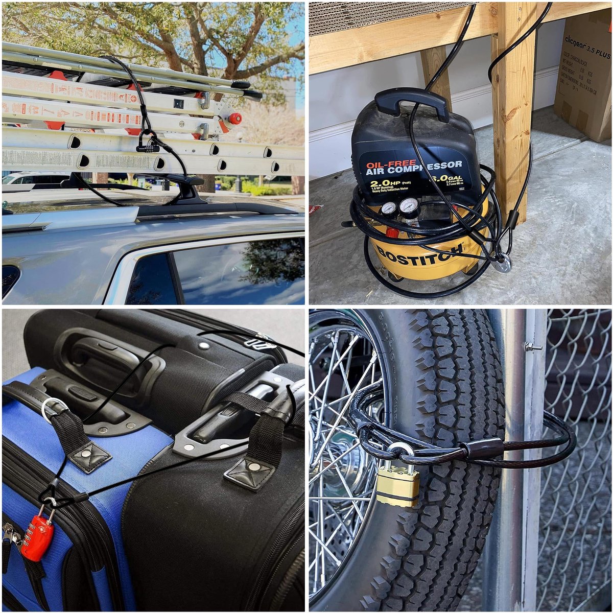SnelShoppen - Luskabel Staalkabel met Oogjes Veiligheidskabel 2 m Lang 8 mm Dikte Kunststofcoating Zwart voor Fietsaanhanger, Tuin en Camping
