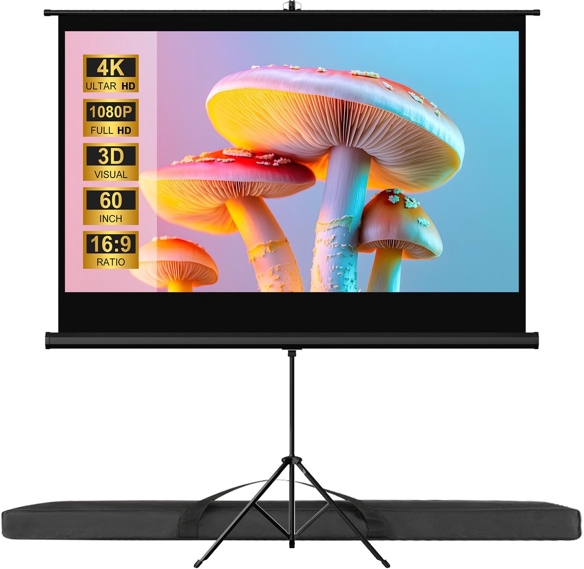 SnelShoppen - 60" Projectorscherm met Statief, 16:9 4K HD, 160° Kijkhoek, Ideaal voor Thuisbioscoop, Vergaderzaal, Bruiloft en Feesten