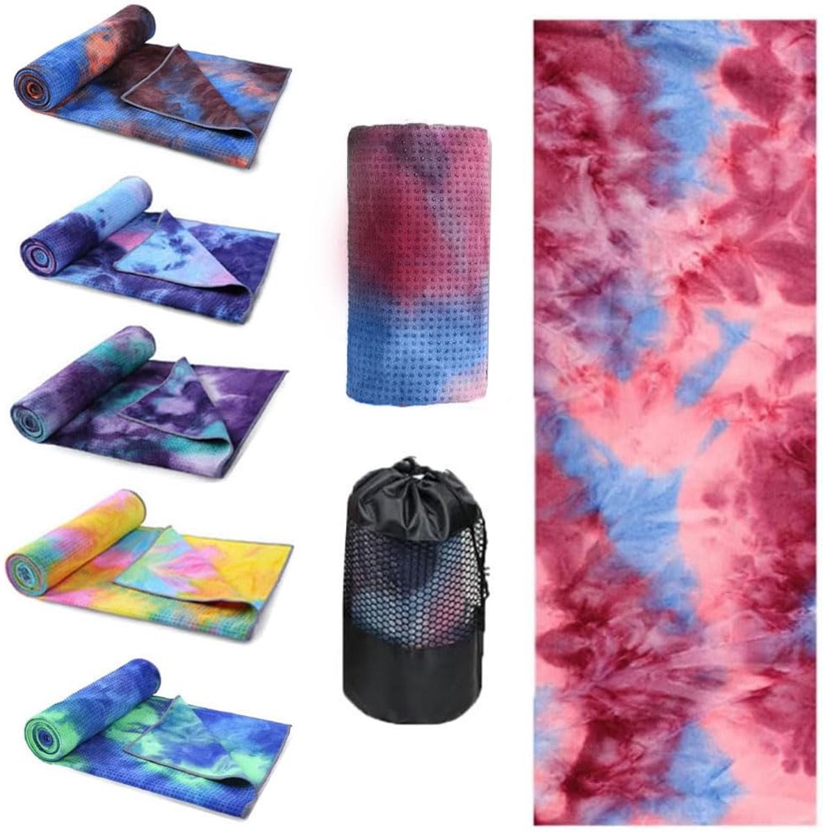 SnelShoppen - Antislip Yogamat Handdoek met Gripnoppen 61x183cm - Sneldrogend Microvezel Yoga Deken - Zachte Zweet Absorberende Mat voor Hot Yoga - In