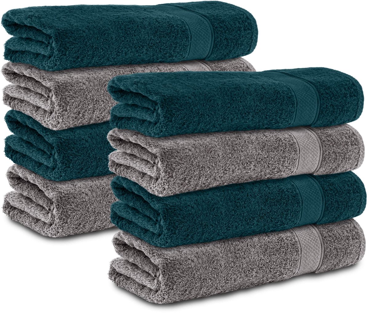 SnelShoppen - Set van 8 Handdoeken 50x100 cm van 100% Katoen, Zachte Badstof, 470 g/m², Antracietgrijs/Petrol, Perfect voor Badkamer, Sauna, Sport, Ca