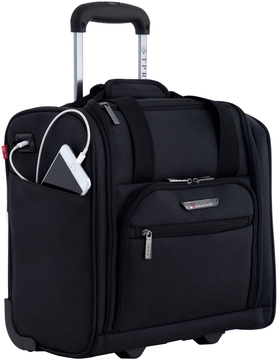 SnelShoppen - Smart Onderstoel Bagage met USB Oplaadpoort, Zwart, 15-Inch Reistas, Lichtgewicht Handbagage voor Vliegtuig, Weekendje Weg, Reisaccessoi