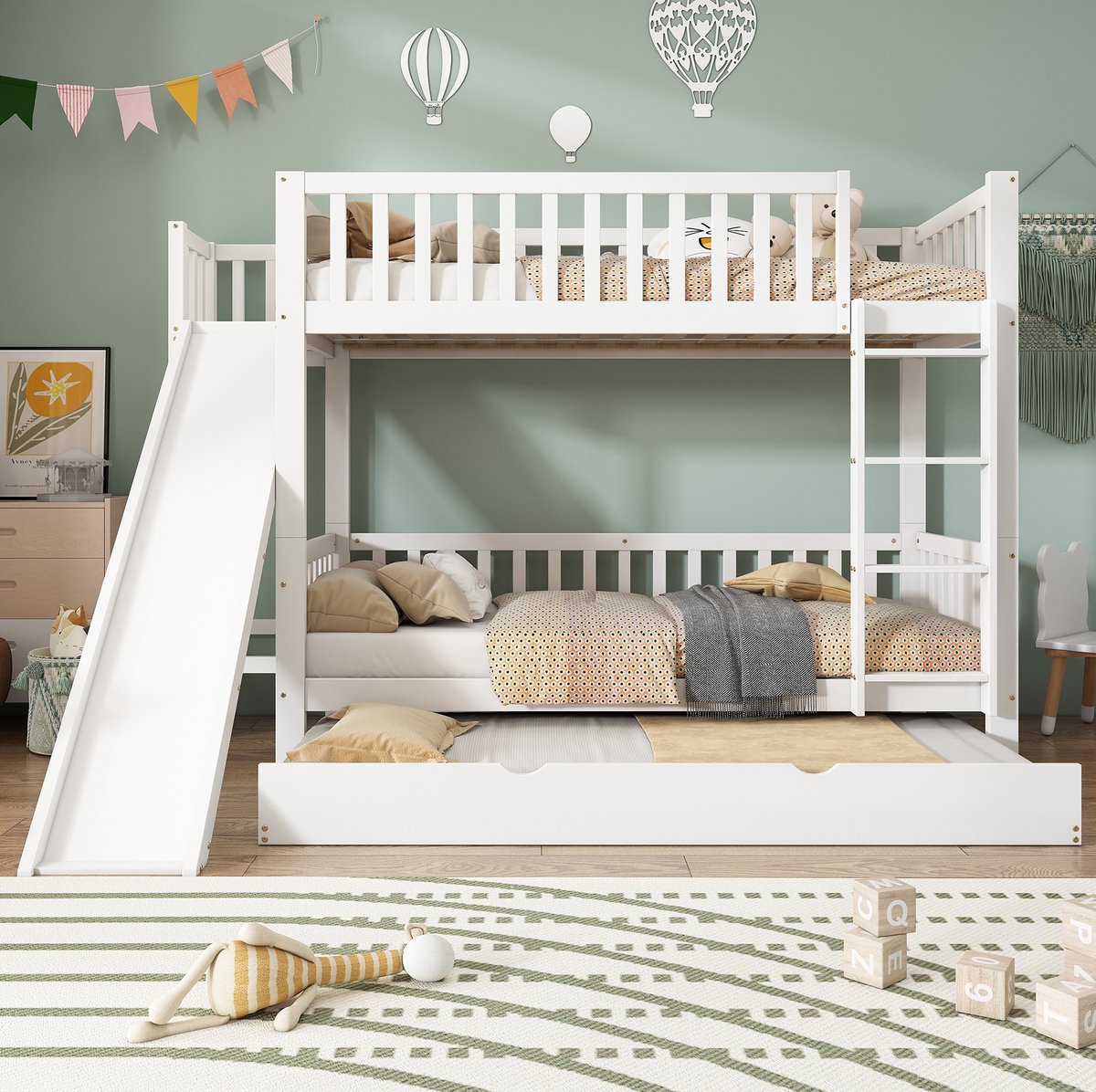 COVREO Bed 90x200 cm wit stapelbed met rolbed zonder matras