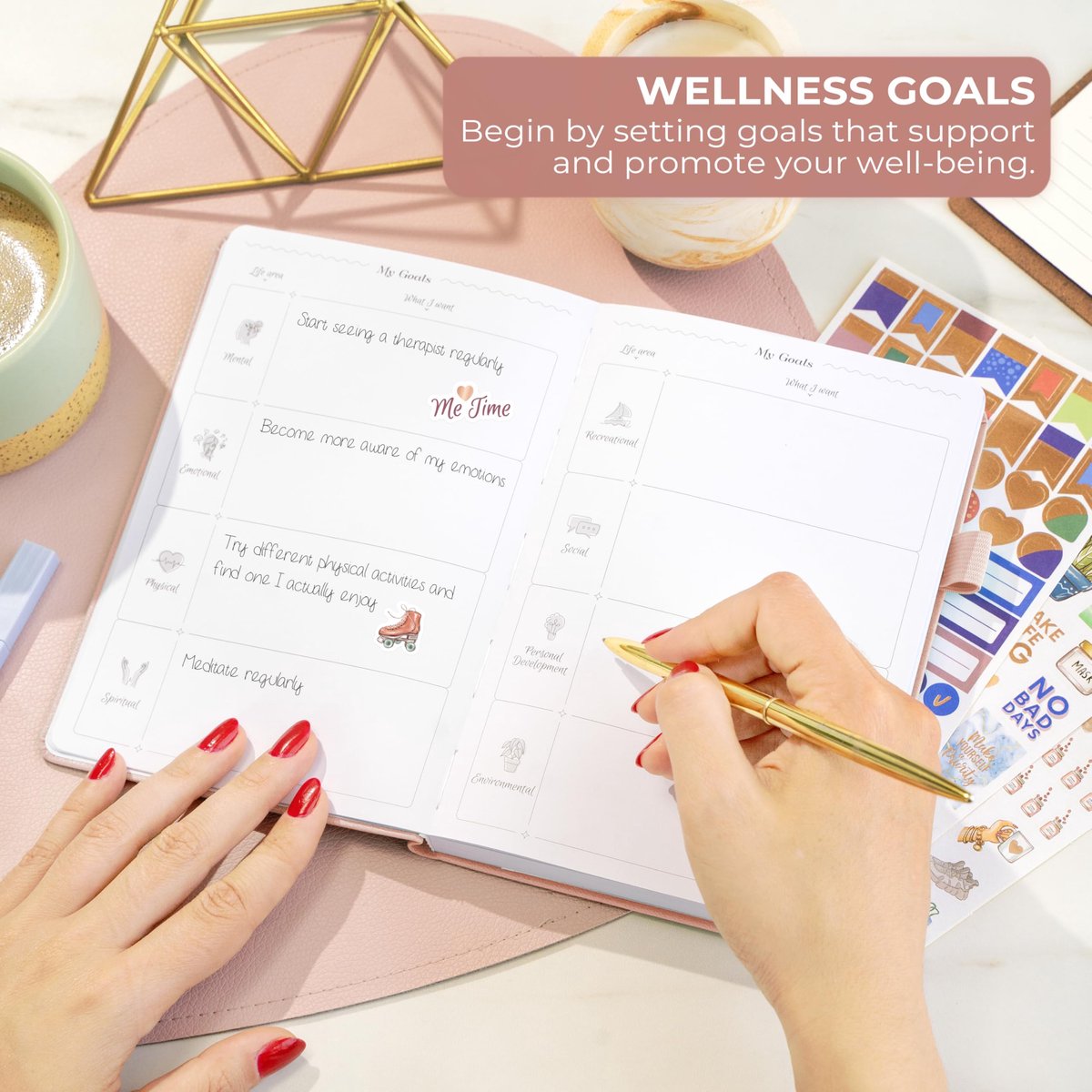 SnelShoppen - GG Self Care Journal Compact (13,5 cm x 19,6 cm) in Roségoud - Notitieboek voor Zelfzorg, Persoonlijke Groei en Creatieve Expressie