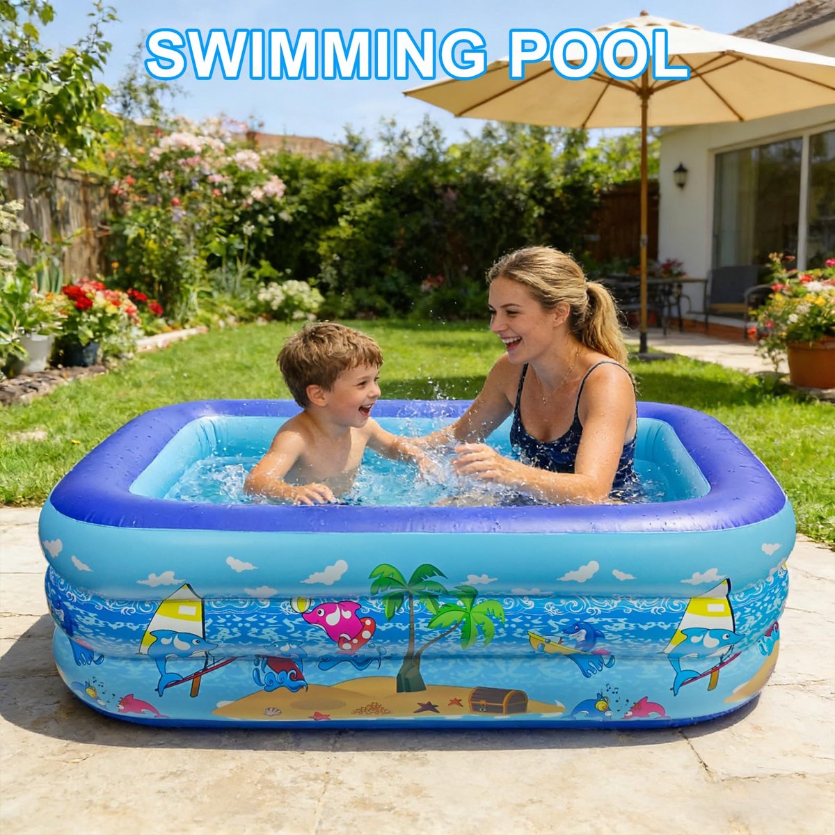 SnelShoppen - Opblaasbaar Zwembad 150 x 105 x 50 cm met Antislipbodem voor Volwassenen en Huisdieren - Ideaal voor Tuin, Camping, Feest en Aquatische