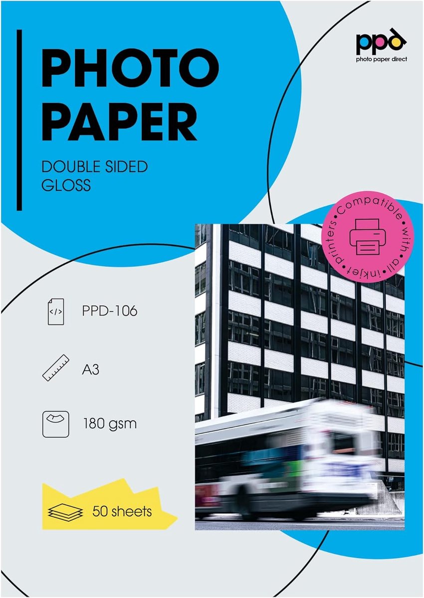 SnelShoppen - A3 Inkjet Fotopapier Dubbelzijdig Glanzend 180 g/m2 - 50 vellen Hoogwaardig Fotopapier voor Professionele Afdrukken, Foto's, Presentatie