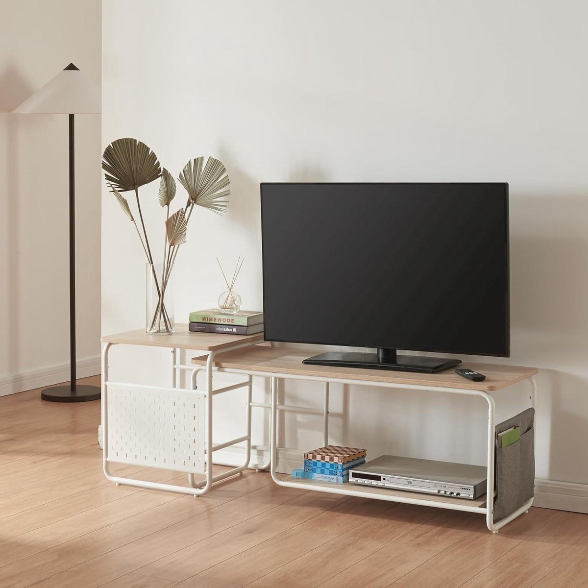 Tv meubel met bijzettafel - Tv meubelset - Woonkamer organiseren - Met stoffen opbergvak - 110 cm breed