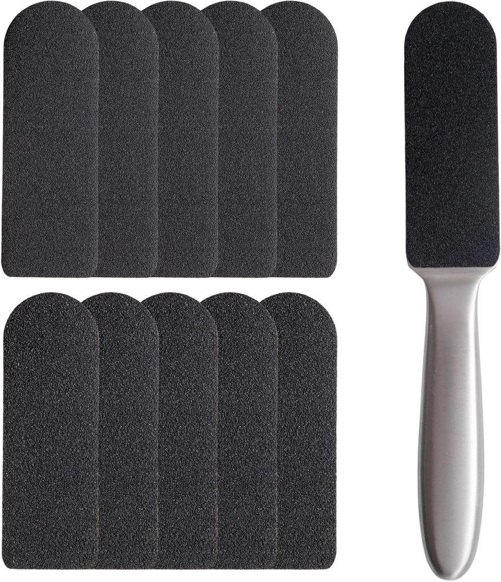 Voetvijl RVS - Eeltverwijderaar Rasp - Voeten Verzorgen - Dubbelzijdig Ontwerp - 10 Pads - Zilver