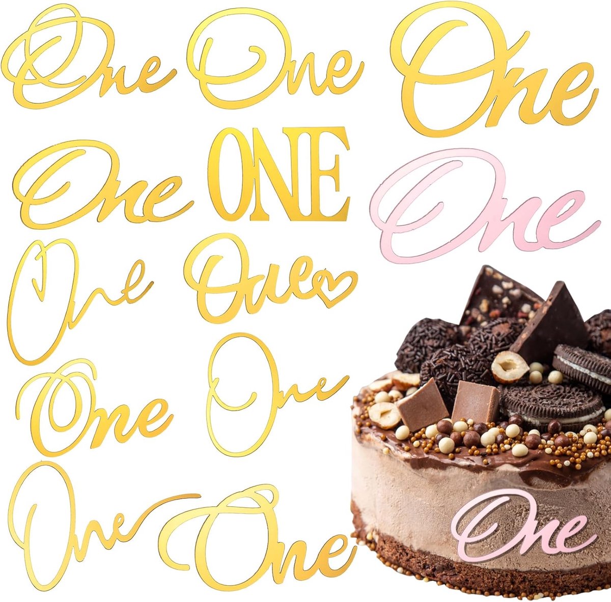 Gouden Cake Topper voor 1e Verjaardag, Feestdecoratie, Cupcake Toppers en Nummer 1 Versiering voor Jongens en Meisjes