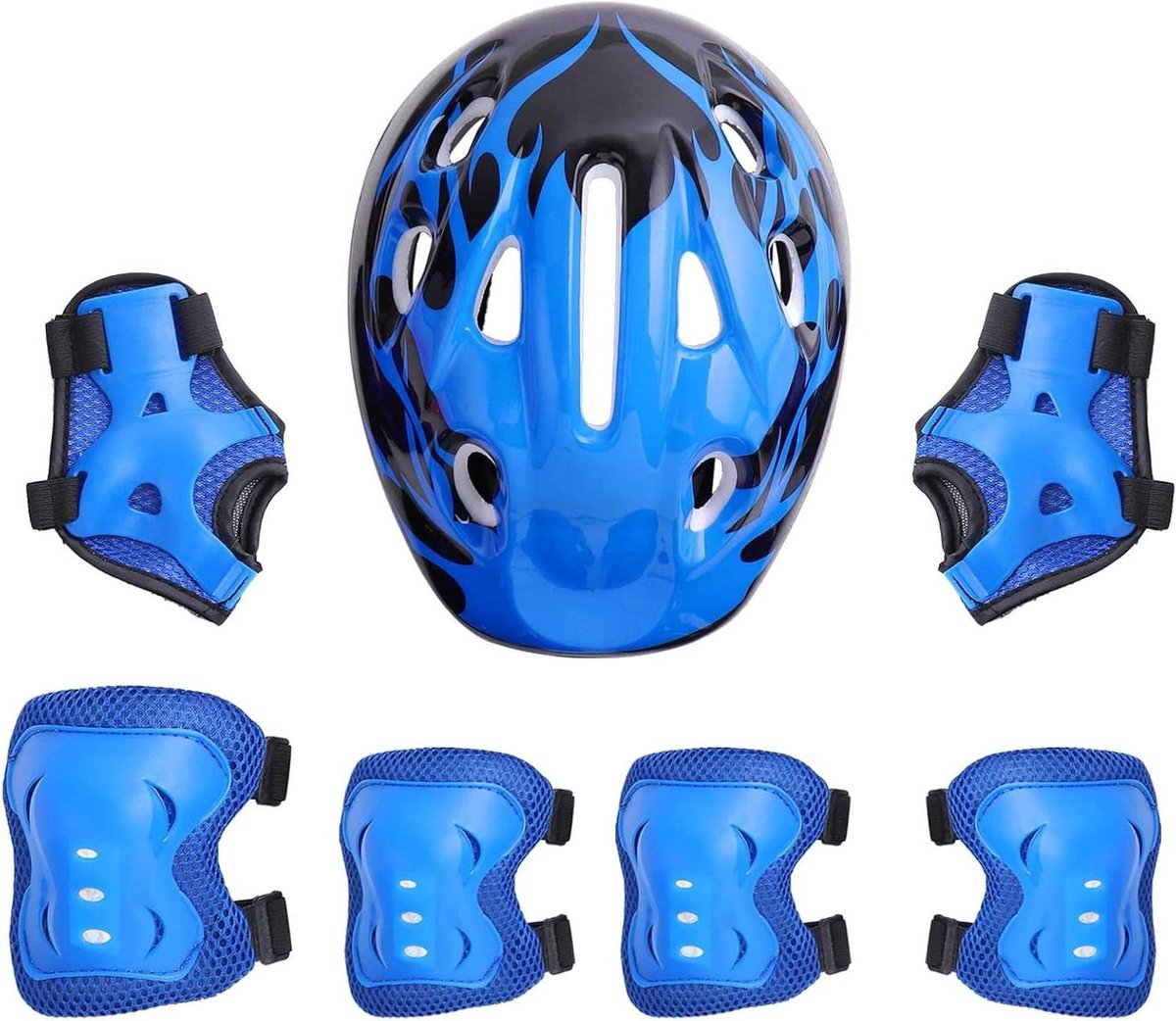Kinder Beschermingsset - Helm en Pads - Buitensporten - Uitgebreide Bescherming - 50-54 cm hoofdomtrek - Blauw