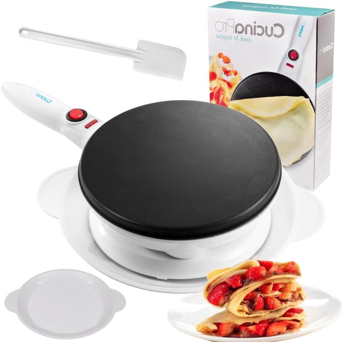 Elektrische Crepe Maker - Pannenkoekenmaker - Ontbijt Maken - 100% Anti-aanbaklaag - 38 cm - Wit