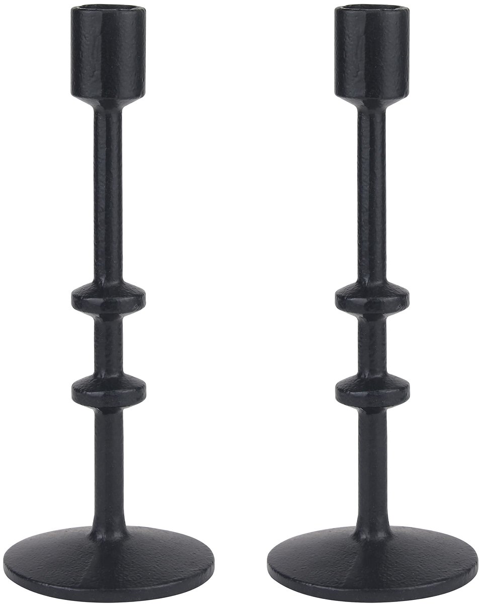 9 "Zwart Gietijzeren Metalen 2st Taper Kaarsenhouder Set, Groot