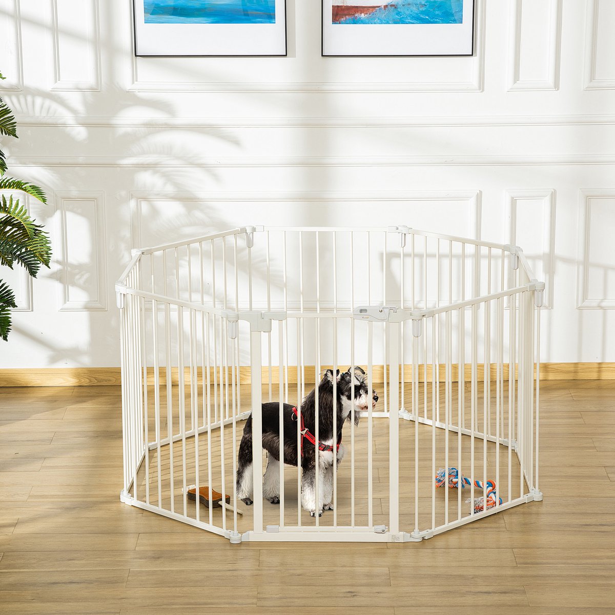 MIVRAY Puppyren – 8 Panelen 60 x 76 cm – Opvouwbaar Met Deur – Kunststof – Wit – Flexibel Vrijstaand Veiligheidshek Voor Binnen