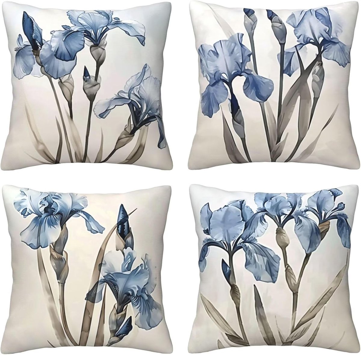 Kussenhoezen, 65 x 65 cm, blauwe inkt, 4 stuks, vierkant, fluweel, zacht, decoratieve kussenhoes met verborgen ritssluiting, voor slaapkamer en woonkamer, slaapbank, E8018
