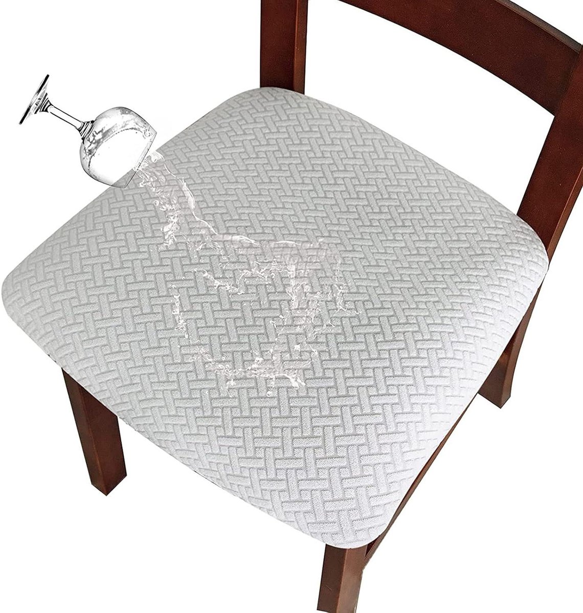 Stoelhoezen Eetkamer - Stoelbekleding Beschermers - Meubels Beschermen - Waterdichte Jacquard Stof - Set van 6 - Wit