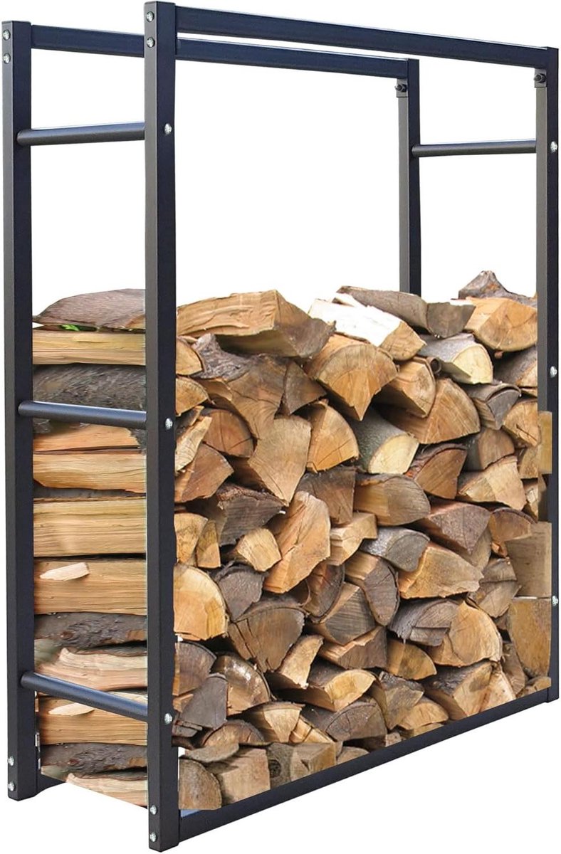 Brandhoutstandaard - Houtopslag Rek - Buitenhaard Accessoire - Roestbestendig Staal - 90x25x90cm - Antracietgrijs