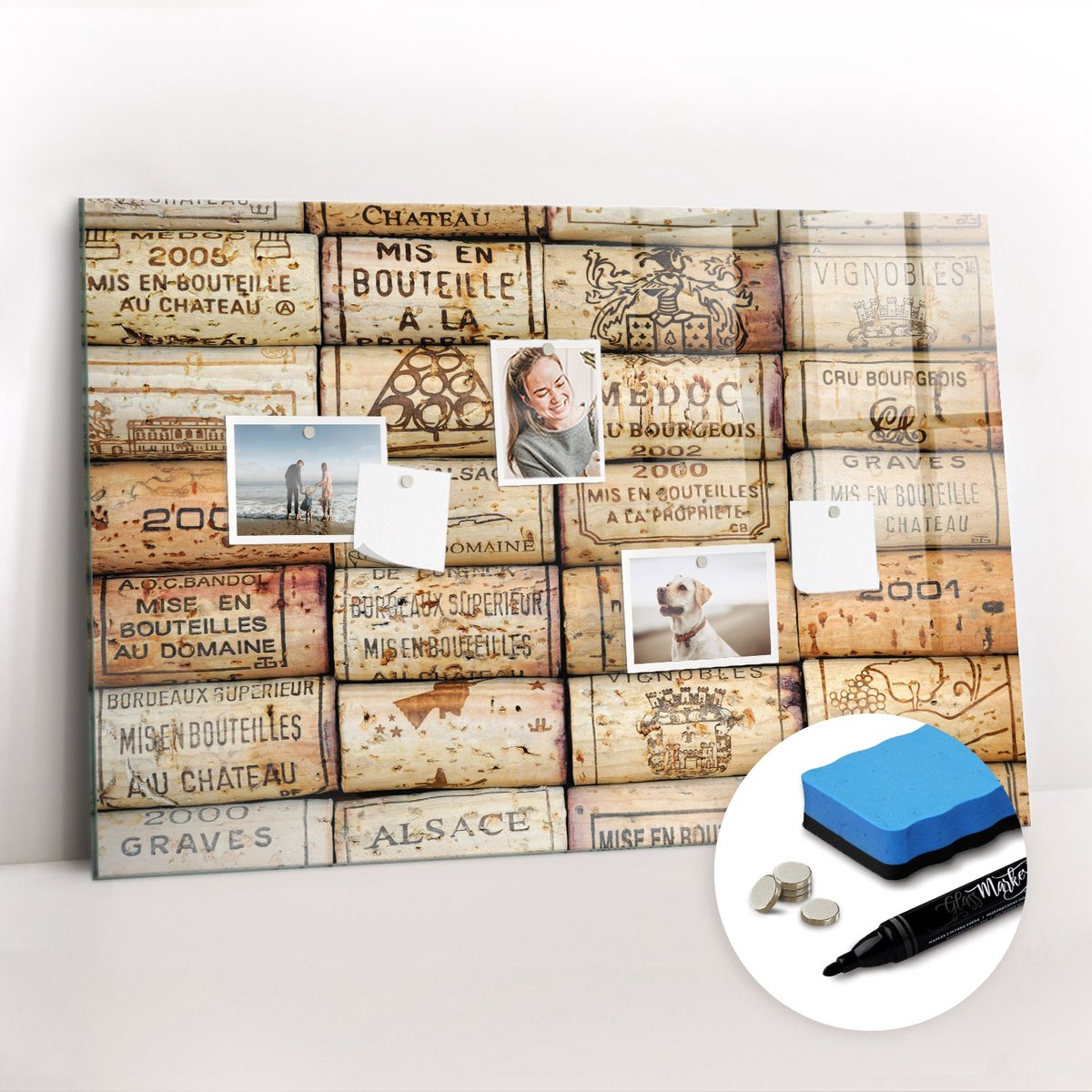 Tulup Whitebord - Wijnkurken - 90 x 60 cm - Bruin Magneetbord Design - Gratis 5 Sterke Magneten + Whiteboard Marker & Wisser - Design Memobord - Memobord Magnetisch - Productiviteit Tools