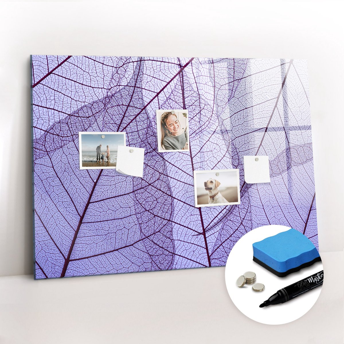 Tulup Whitebord - Bladeren van de natuur - 100 x 70 cm - Paars Magnetisch Wandbord - Gratis 5 Sterke Magneten + Whiteboard Marker & Wisser - Decoratief Magnetisch Bord - Magnetisch Bord Kind - Ideeënbord Thuiswerkplek