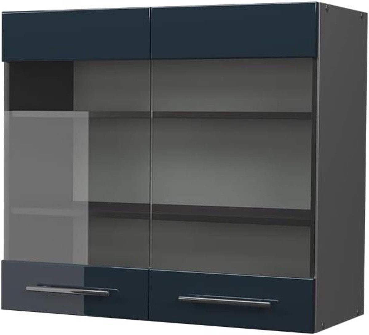 Keukenkast Glas - Wandkast Keuken - Keuken Organiseren - Soft-close Scharnieren - 80 cm breed - Donkerblauw Hoogglans