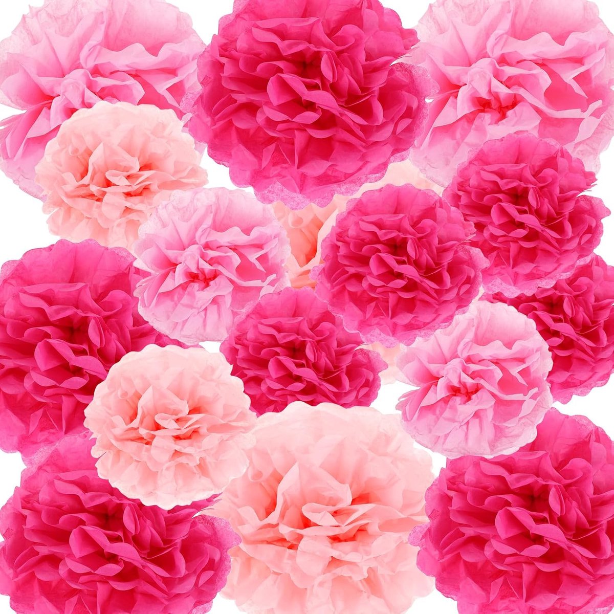 16 stuks felroze tissuepoms papieren bloemen hangende feestdecoraties, bloem muur achtergrond voor roze kamerdecoratie, gigantische bloemen voor bruiloft, babyshower en feestdecoraties