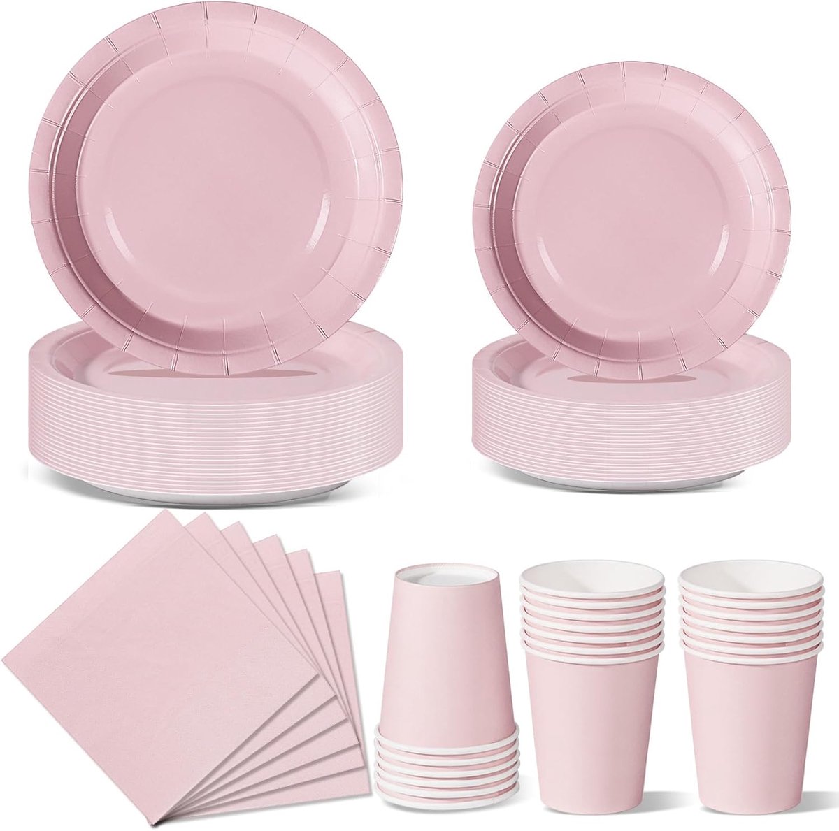 Dambini Partyservies, 96 stuks, roze decoratie, meisjes, verjaardag, dambini, feestartikelset, inclusief wegwerpborden en papieren gooien, feestbekers, servetten -24 gasten