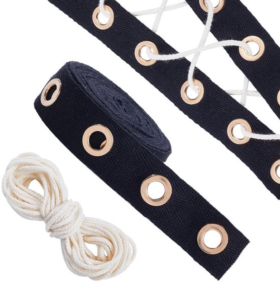 By shayne - Doorvoertule - Ooglint - Katoen Twill Tapes - Zwart
