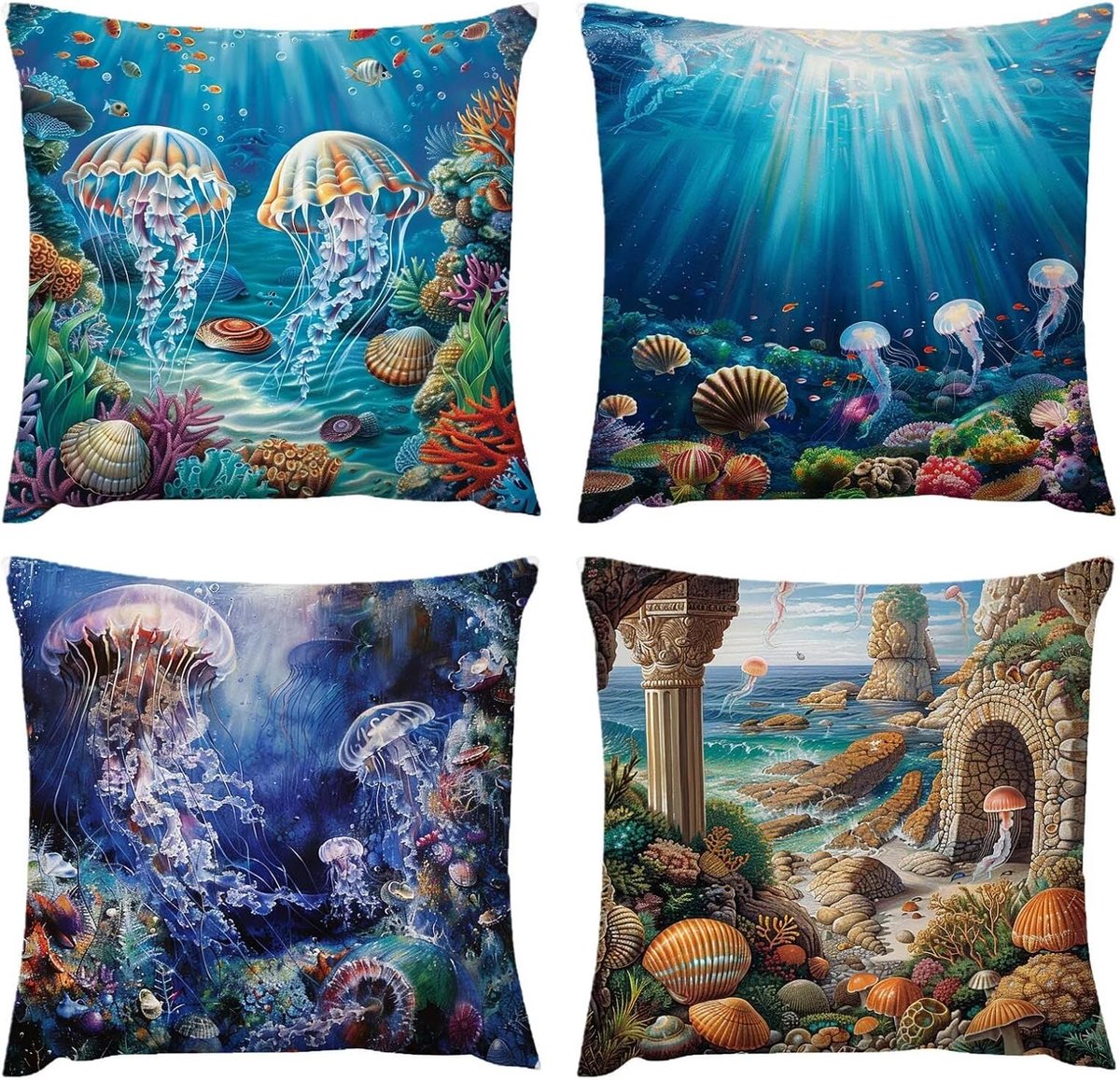 kussen, 50 x 20 inch, kussensloop, outdoor, waterdicht, zeemedules, kussen, 50 x 50 cm, set van 4, verborgen rits, bankkussen, decoratief kussen, kussenslopen, decoratief, tuin, bank