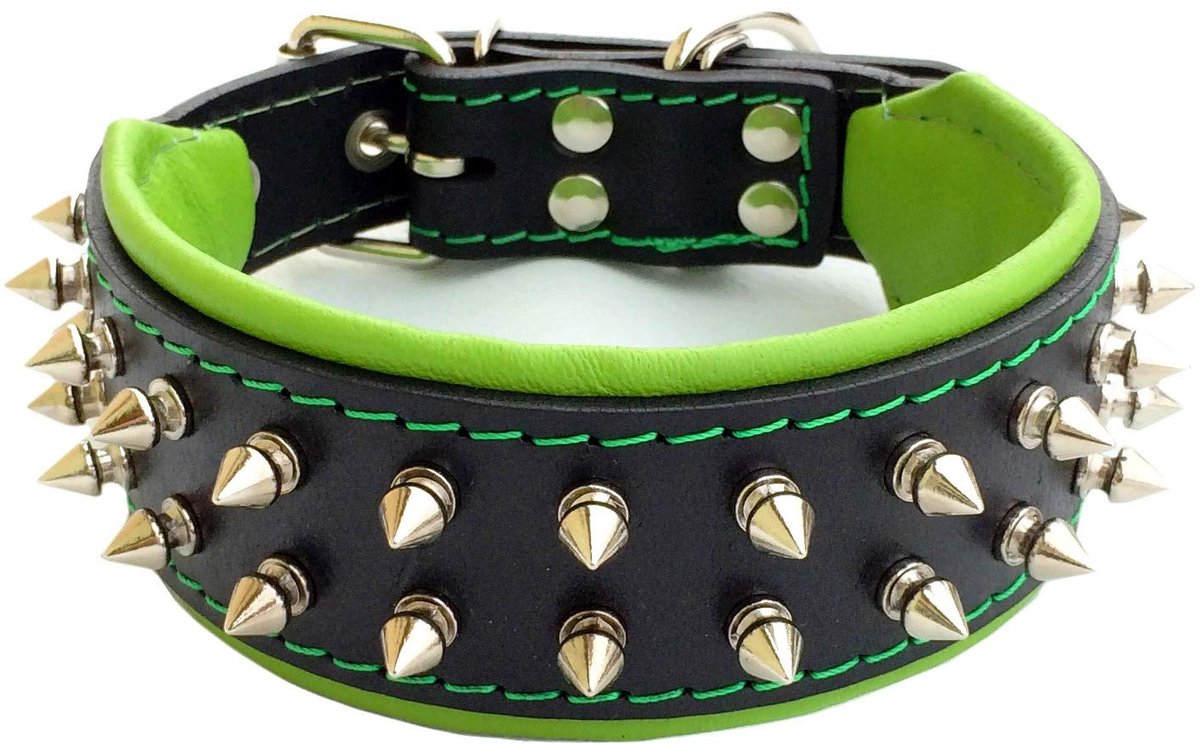 Halsband met schroefpunten. 100% leer. Uniek design. Mops. Bulldog. Terrier. Herder hond. Labrador. 5 cm breed. Zacht gevoerd. Handgemaakt in Europa!