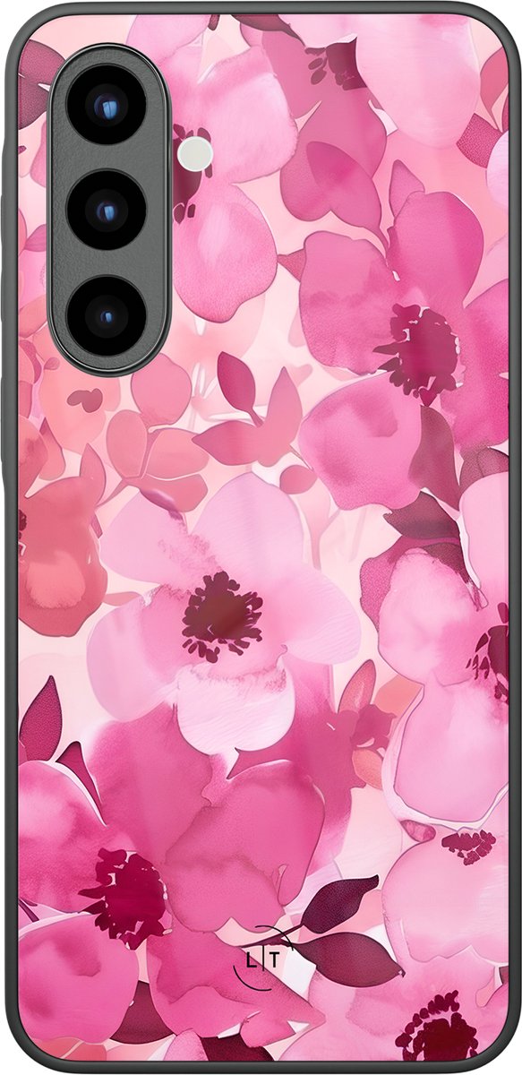 Hoesje geschikt voor Samsung Galaxy A56 - Rosy garden - Luxe Glazen Hardcase - Bloemen - Roze