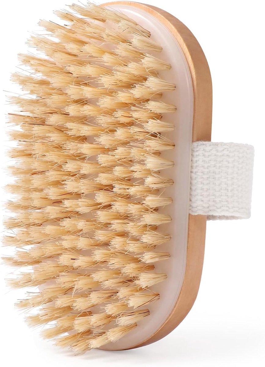 Droogborstel, natuurlijke haren, lichaamsborstel voor het verwijderen van dode huid, houtkleur, beige, lichaamsborstel