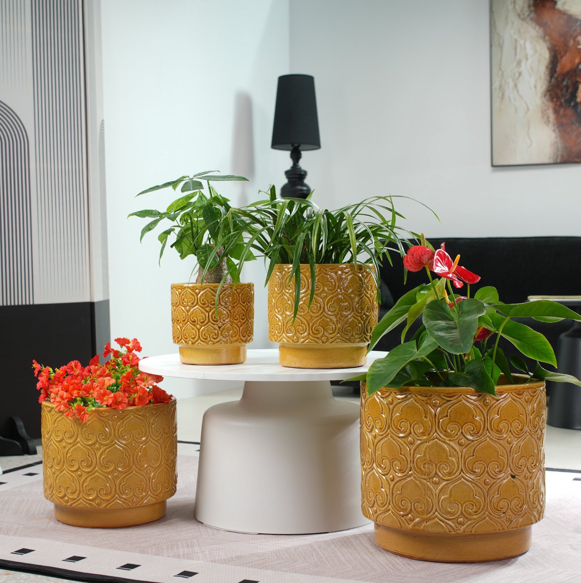 STILVORA Bloempot – Ø19 cm – Keramiek – Warmgeel – Met Afwateringsgat En Hartreliëf – Voor Mini Vetplanten En Tafelkruiden Binnen