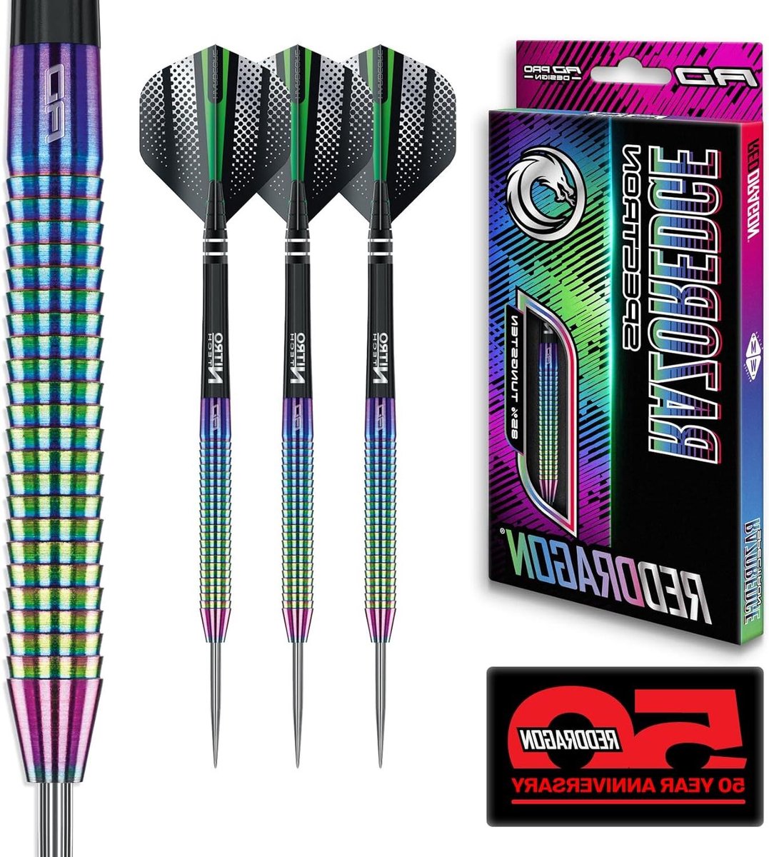 Tungsten Dartpijlen - Professionele Darts - Precisie Werpen - Razoredge Grip - 22 g - Rainbow