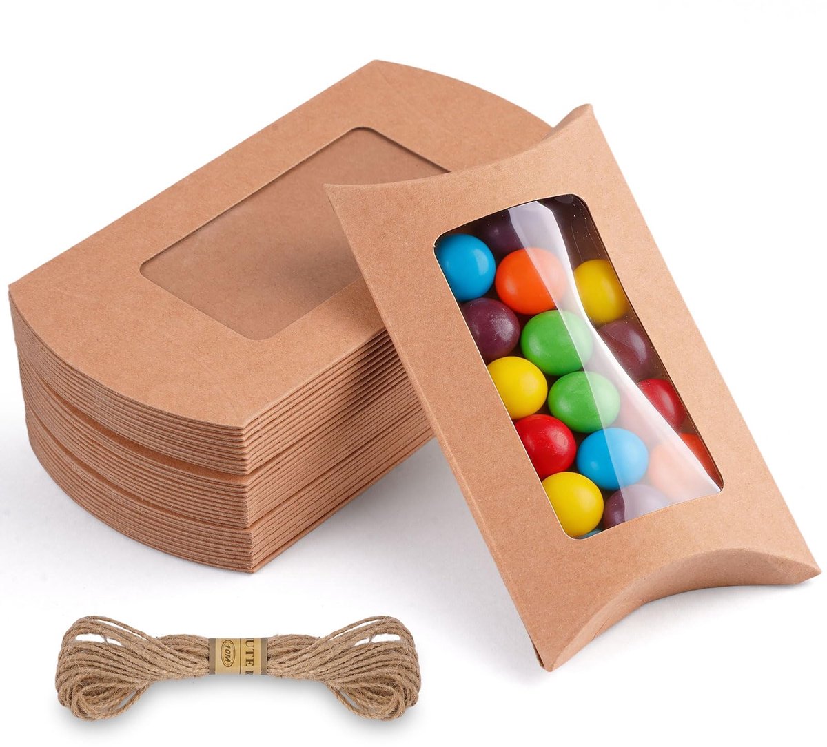 Kleine Geschenkdozen met Ramen | Geschenkdoosjes, Doosjes van Kraftpapier, met 10m Jute String, voor Huwelijk, Verjaardagen, Kerstmis, Babyshower