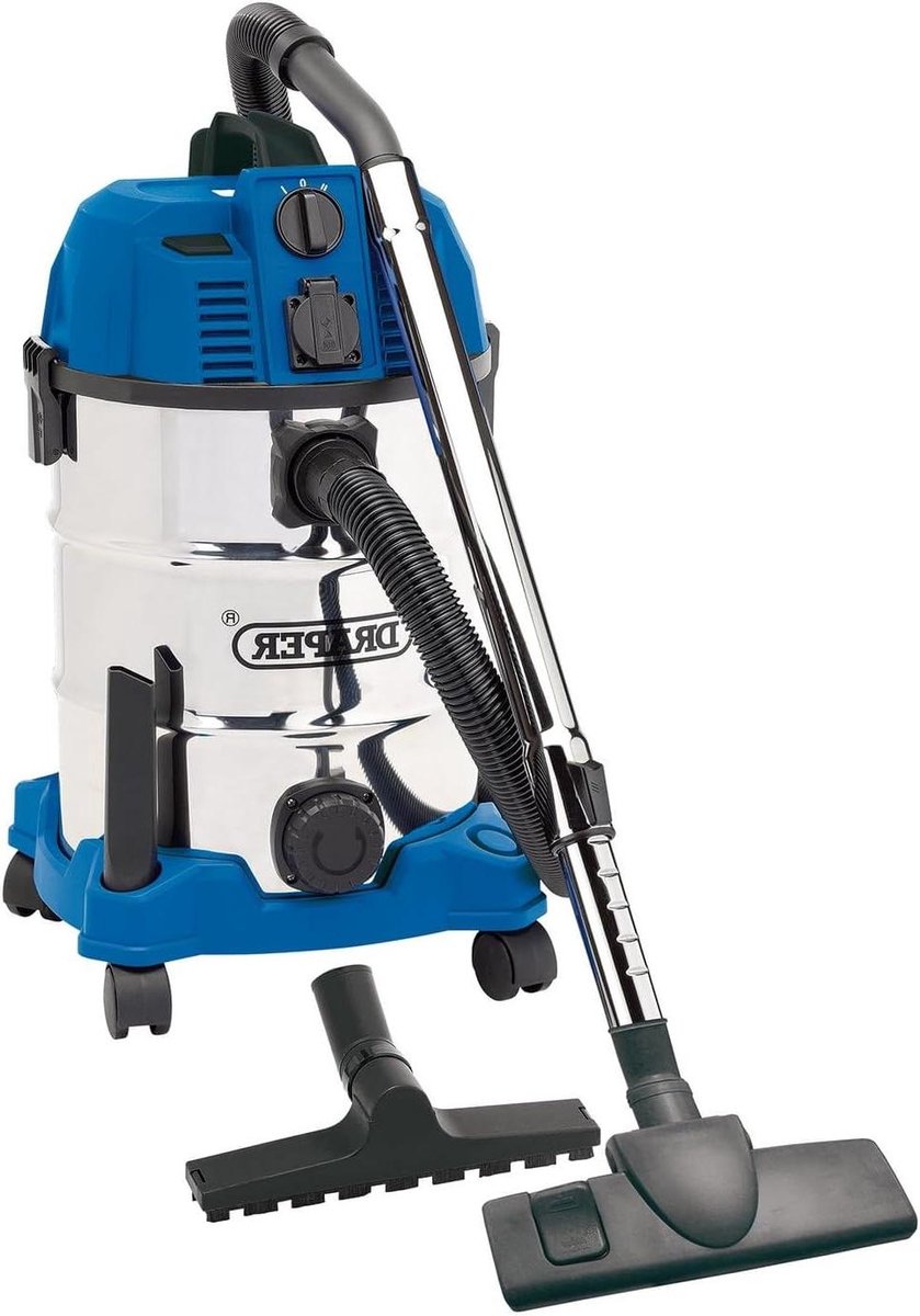 Nat-Droog Stofzuiger - Waterstofzuiger Werkplaatsstofzuiger - Werkplaats Reinigen - Geïntegreerd Stopcontact - 30 Liter - Blauw