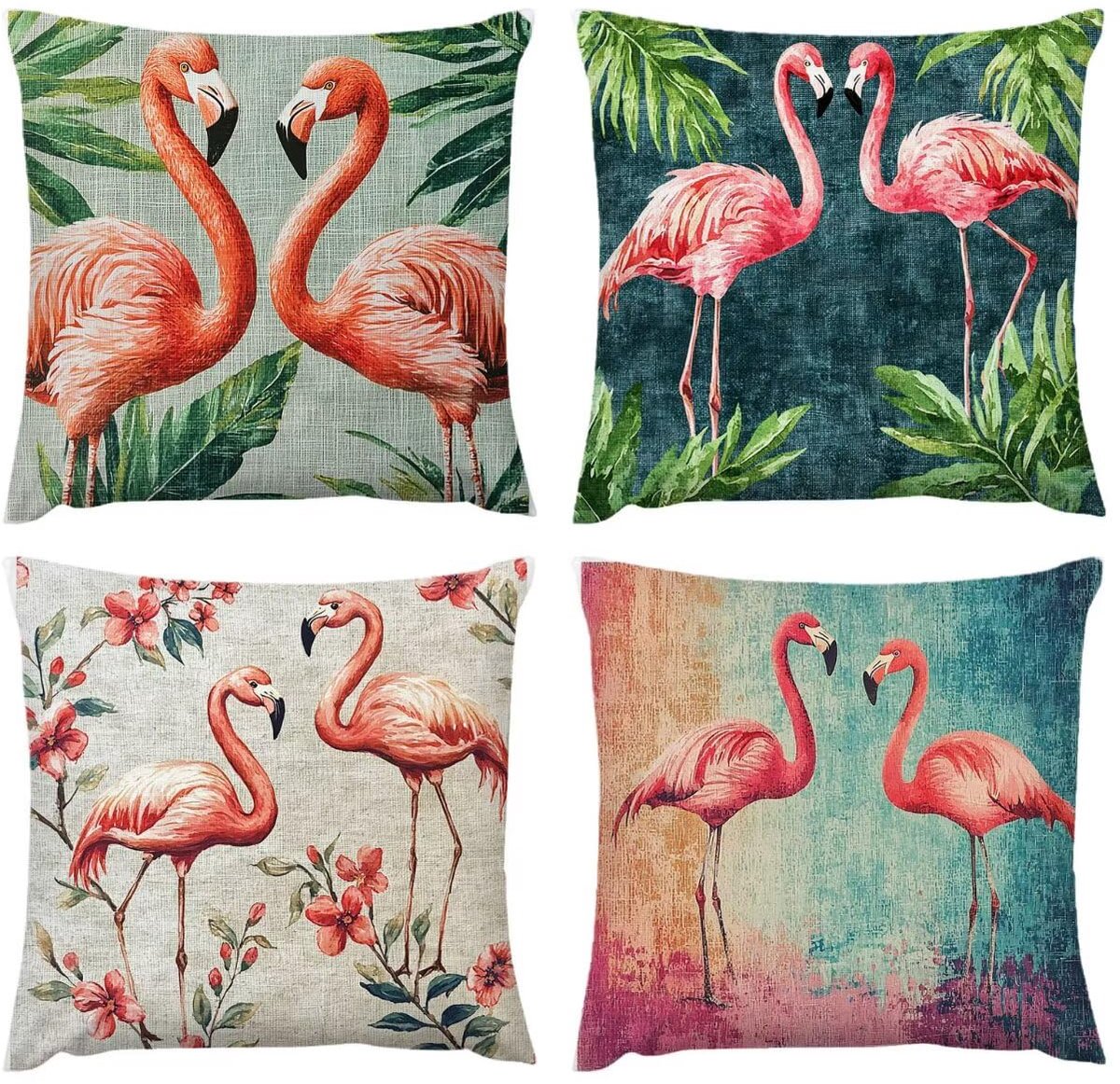 Kussenhoes, 55 x 55 cm, waterdicht, 4 stuks, kraanvogel, gekarteld, bankkussen, kussensloop, bloemen, van toepassing op kussensloop voor tuin, balkon, woonkamer, huis, decoratief, geschenken A