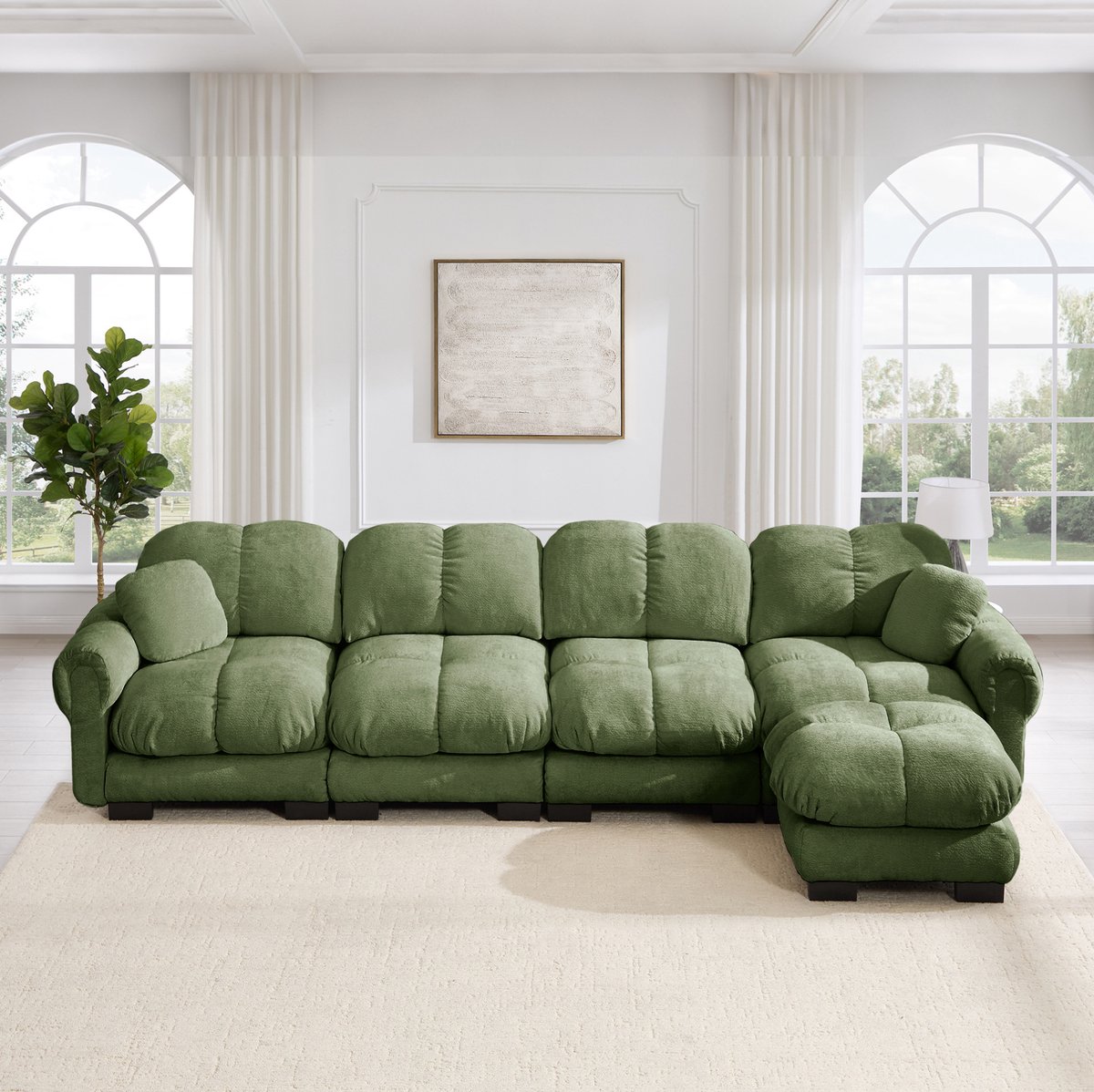 STILVORA Hoekbank 4-Zits - Modulair L-Vormig Met Mobiele Ottomane - Voor Woonkamer En Lounge - Stof - Groen