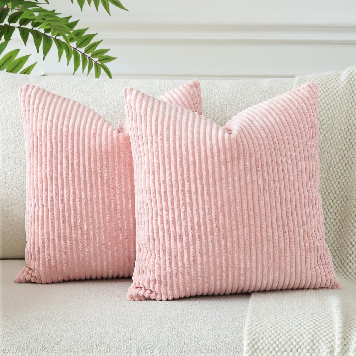 Kussensloop hoezen 50 x 50 cm, zacht gestreepte boho kussenhoezen 20x20 inch, vierkante kussenslopen voor bank, sofa, woonkamer, bed, woondecoratie set van 2 (roze)