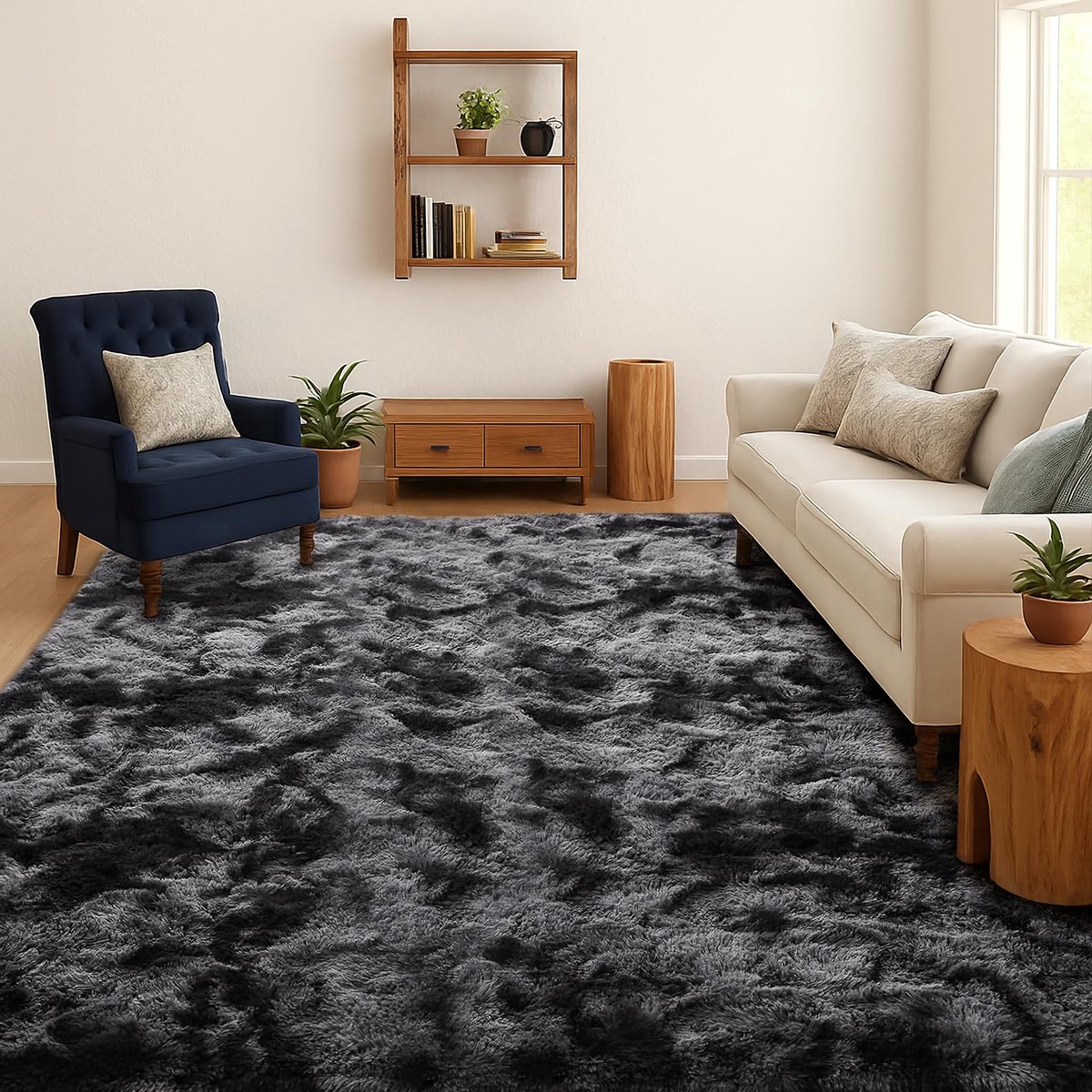 Hoogpolig Woonkamer Tapijt, Wasbaar Antislip & Pluche, Tie-Dye Langpolig Shaggy Vloerkleed voor Slaapkamer & Kinderkamer, Bedkleed Mat, 180x270 cm, Donkergrijs