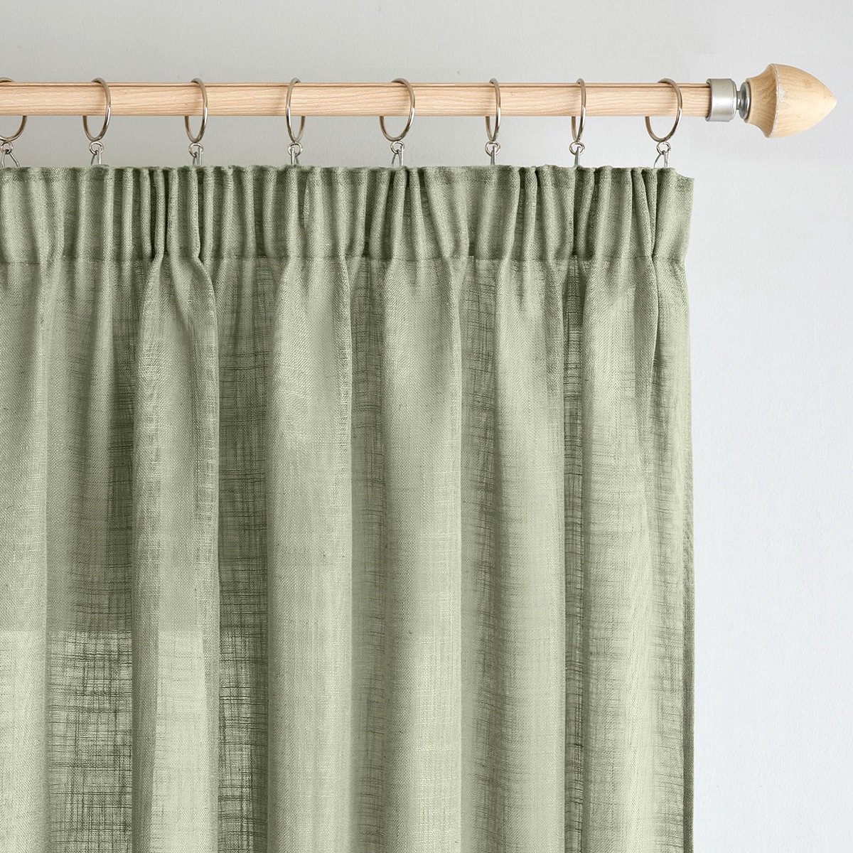 linnen gordijnen met plooiband, moderne transparante decoratieve gordijnen voor woonkamer, raam en slaapkamer, set van 2, 140x225cm, grijsgroen