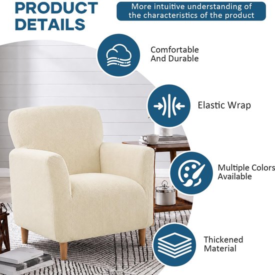 Stoelhoes met armleuningen, stretch, elastische stoelhoes van jacquard-gebreide stof, universele stoelhoes voor oorfauteuil en clubstoel, wasbaar, bescherming tegen vlekken en slijtage (lichtgeel) — afbeelding 4
