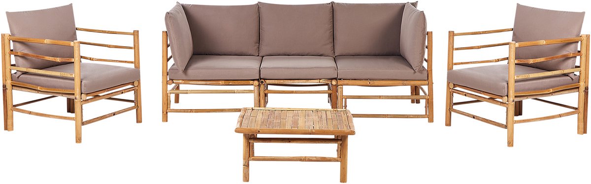 Beliani CERRETO - Loungeset 5-zits - Taupe - Bamboe Bruin
