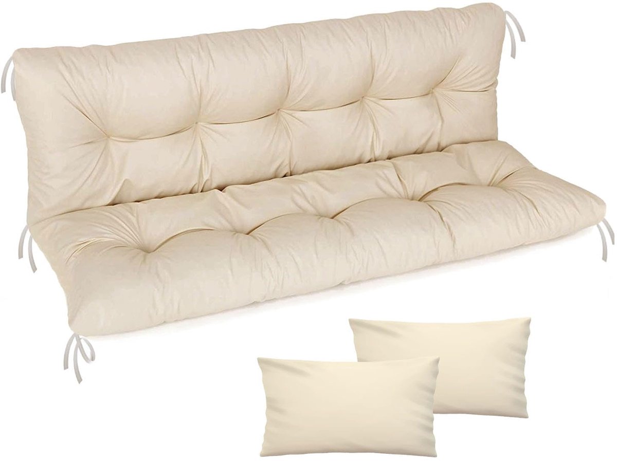 Kussen voor Hollywood schommel, 150 x 50 x 50 cm, tuinbankkussen en 2 kussens, palletkussens, zitkussen en rugkussens, bekleding, matras, tuinkussens, beige [133]