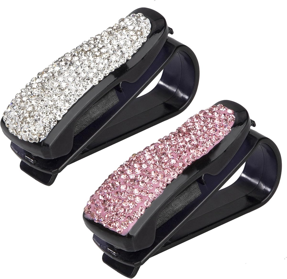 zonnebrilhouder met bling, strassteentjes, ticketkaart, cliphouder voor auto, zonneklep, bril, 2 stuks