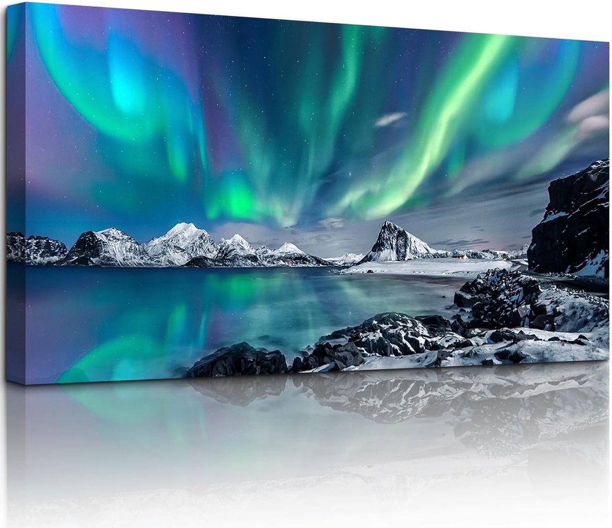 hyidecorart Canvas Schilderij Woonkamer Groot 50x100 cm, Moderne Schilderijen Groene Noorderlicht Sterrenhemel, Prints Wall Decoration Slaapkamer Kantoor Keuken Badkamer